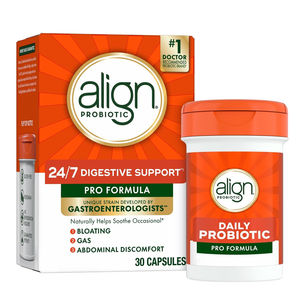 Alinhar Probiótico, Fórmula Pro, Probióticos para Mulheres e Homens, Probióticos para a Saúde Digestiva, Homens e Mulheres Cápsulas Probióticos Ajuda a aliviar o inchaço ocasional & Gás*, 30 Cápsulas