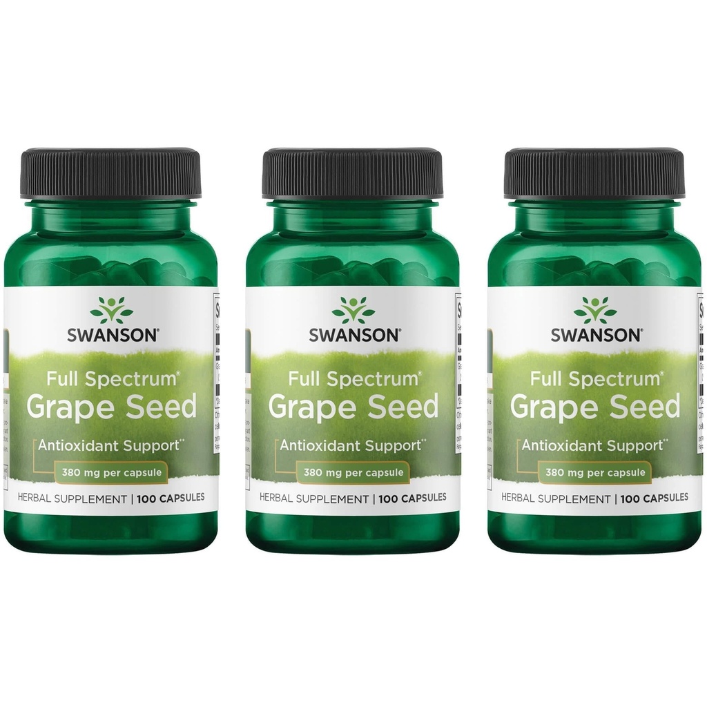 Swanson Grape Seed Heart Antioxidant Livre Radicais Saudáveis Suporte à Pressão Arterial Polifenóis OPCS Herbal Supplement 380 mg 100 Cápsulas (3 embalagens)