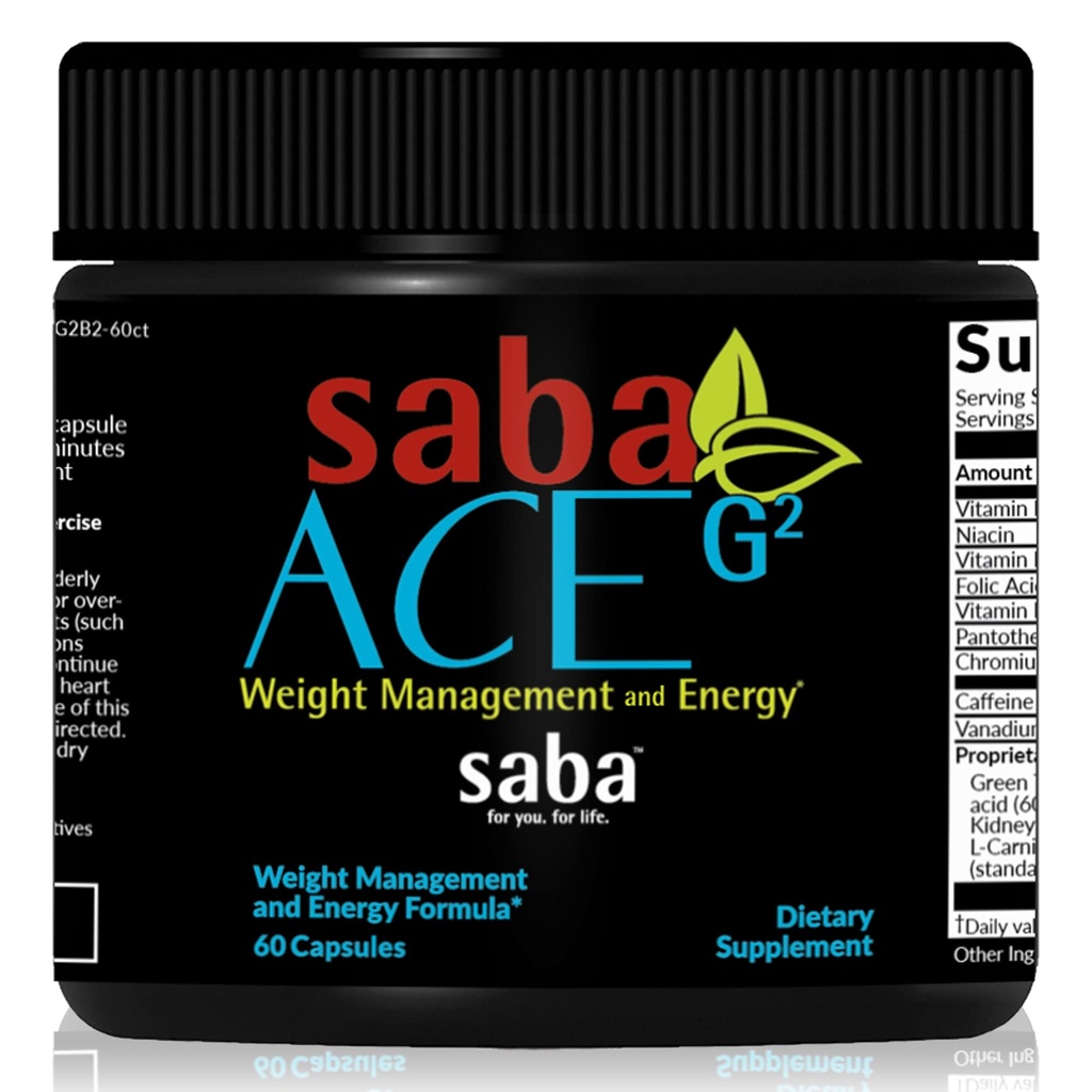 Saba ACE G2 - Queimador de gordura termogênico. Suplemento de perda de peso, Apetite Supressor, & Energia Booster - Extrato de chá verde, Capsimax, Garcania, Carnosyn & Mais - 60 Cápsulas