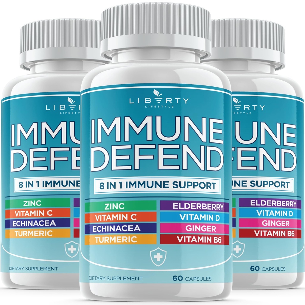 8 em 1 Apoio de Defesa Imune, Immunity Vitaminas Suplemento Booster com Zinc 50mg, Vitamina C Elderberry VIT D3 5000 UI, Curcumina e Ginger Açafrão, Echinacea - Alivio Alergia para Adultos