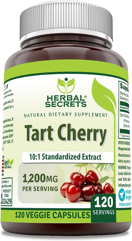 Herbal Secrets Tart Cherry 10:1 Suplemento de Extrato Normalizado 1.200 Mg Por Serviço 120 Cápsulas Veggie Não-OGM Sem Glúten □ Made in USA (1 Pack, 120 Count)