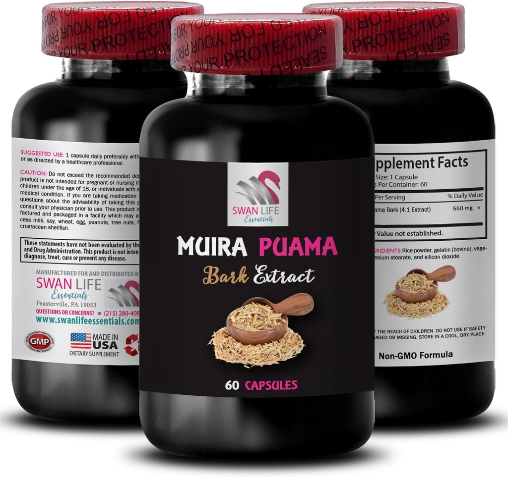 Força diária - MUIRA PUAMA BARK EXTRACT - Apoio à Resiliência Natural, Apoio à Mente Ativa, Ativação de Acionamento de Ervas, Fonte de Energia Baseada em Plantas, Impulso de Energia Todo Dia, Energia Equilibrada 1Bot 60Caps