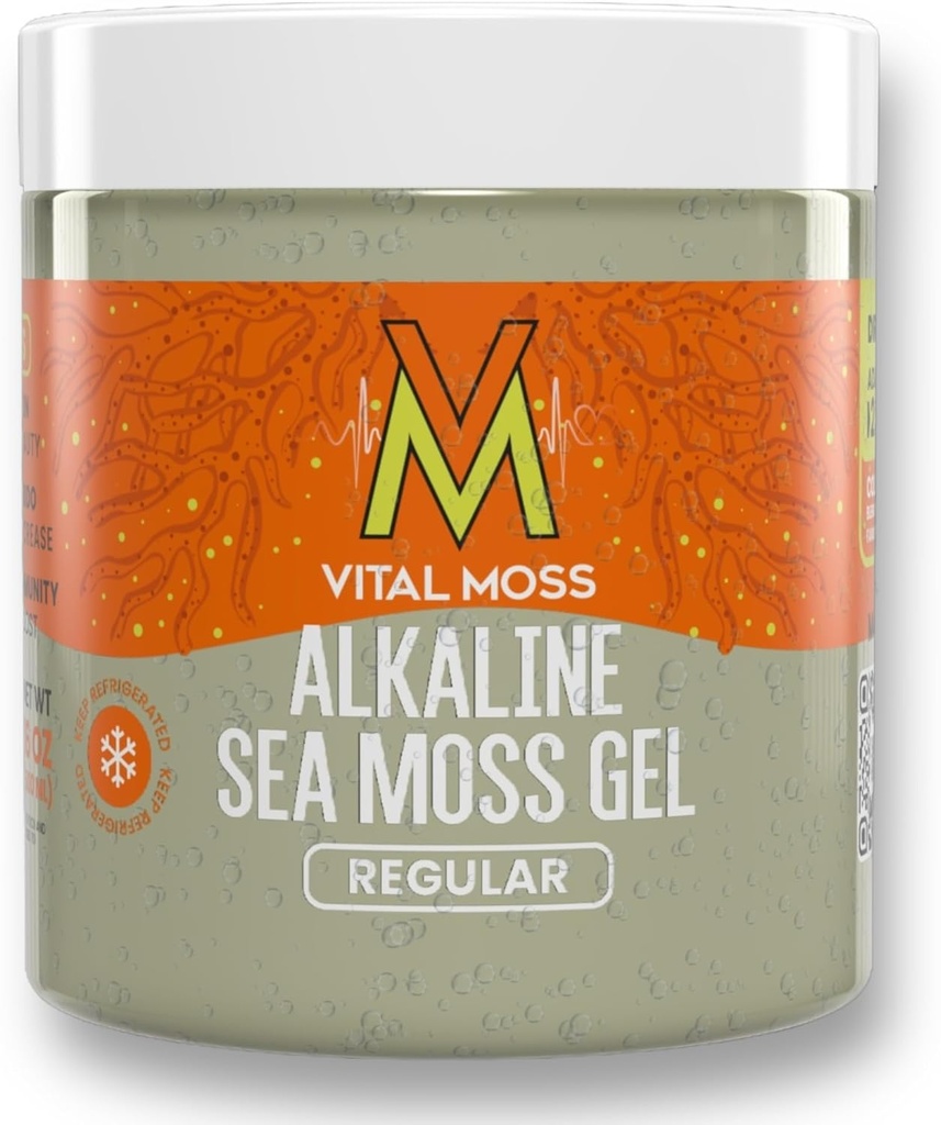 VitalMoss St Lucia Sea Moss Gel regular, musgo alcalino selvagem com minerais Vitaminas e antioxidantes, Thyroid e Imune Suplemento de apoio, Raw, Sem sabor e Vegan Friendly, 16 onças