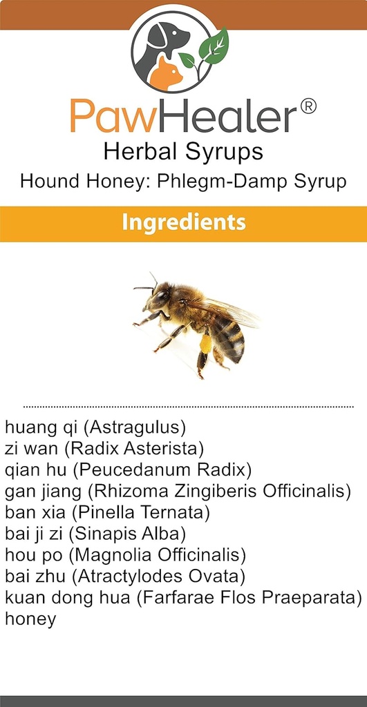 PawHealer Phlegm Damp Cough Syrup: Hound Honey® - (5 fl oz) Remédio de ervas naturais para sintomas de tosse molhada - Sabe bem - Fácil de administrar
