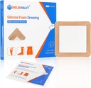 Vestido de espuma de silicone com borda de adesivo suave 6''x6', leito dolorido Ulcer Perna Ulcer Bandagem de ferida de silicone, alta absorção impermeável, 5 Pack by NeueHaut