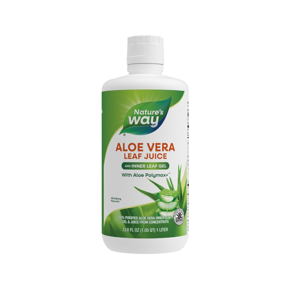 Nature's Way Aloe Vera Leaf Juice and Inner Leaf Gel, with Aloe Polymax+, Certified for Aloe Content and Puity, Wild Berry Flavored, 33.8 Fl Oz (Packaging May Vary)