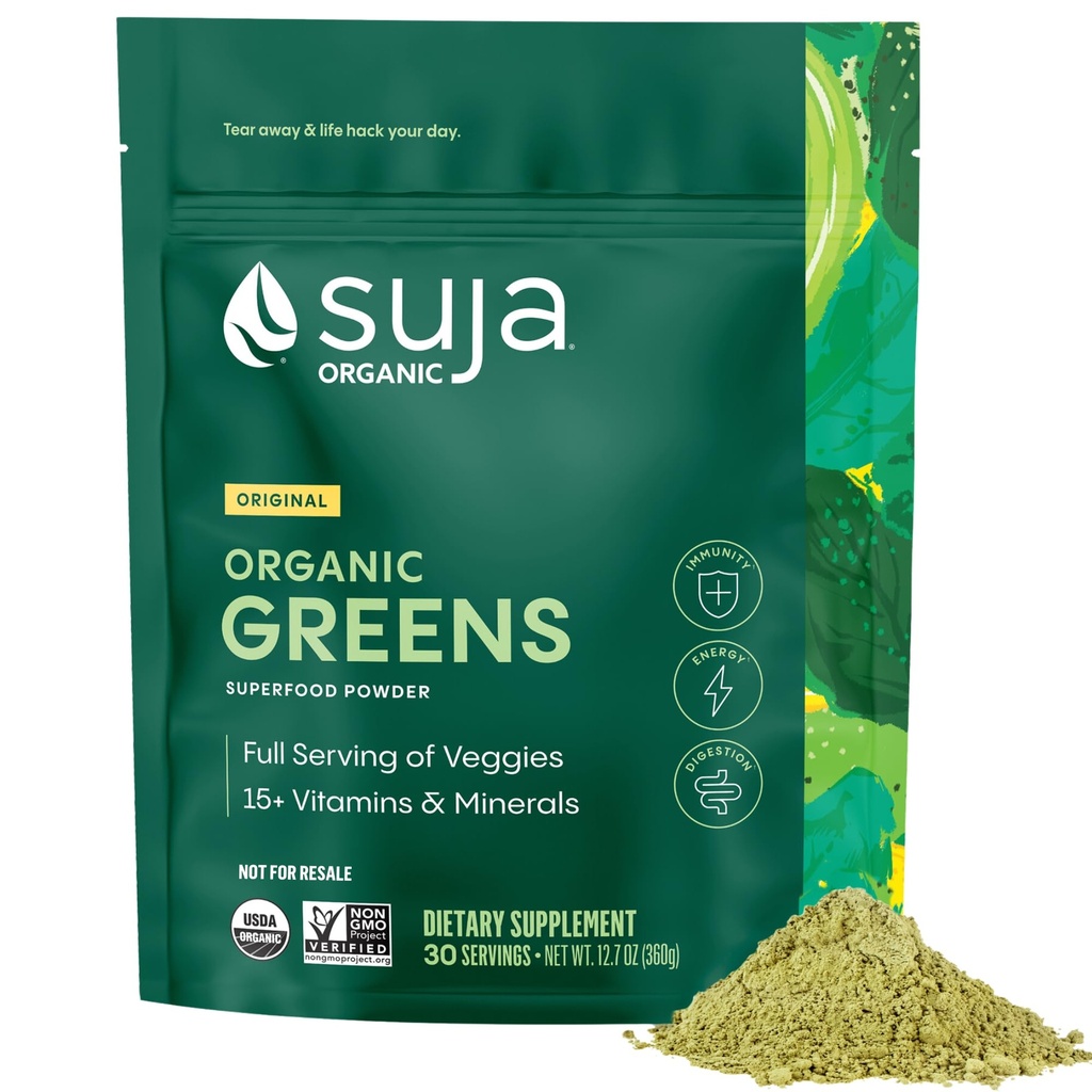 Suja Organic Greens Powder mistura probiótica, espirulina, diária Superfood Bebida ou Smoothie Mix para apoio imunológico, Digestão, & Energia, Vegan, Sem glúten, Não OGM, 30 Servings