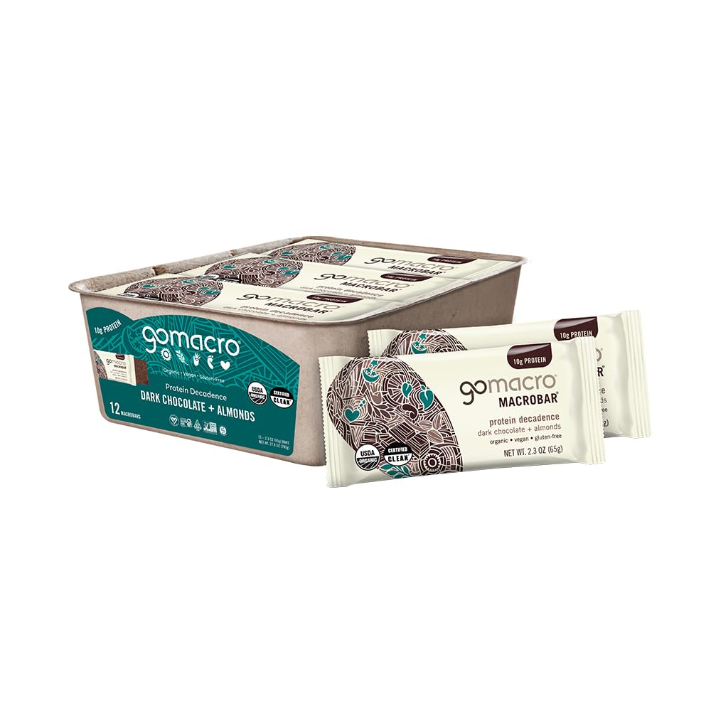 GoMacro MacroBar Orgânico Vegan Protein Bares - Chocolate escuro + Amêndoas (2.3 Ounce Bares, 12 Conde)