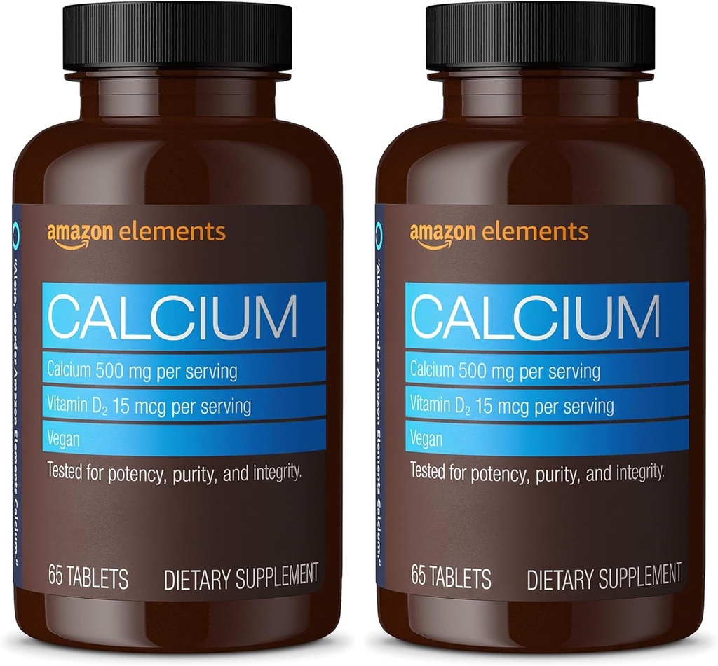 Elementos Cálcio Plus Vitamina D2, 65 Comprimidos (2 Mês de Abastecimento) (Pacote de Maio) (Pacote de 2)