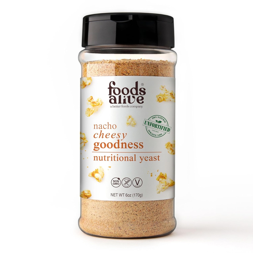 Alimentos Vivos Nacho Cheesy Bondade Nutricional Levedo, 6 onças Shaker Jar / Não-Fortificado, Vegan queijo em pó temperamento