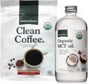 Natural Force Organic Clean Coffee + Organic MCT Oil Bundle – 100% puro Coco MCTs & Mold & Mycotoxina Free Coffee – Não-GMO, Keto, Paleo, e Vegan - saco de 12 Oz e frasco de vidro de 16 Oz