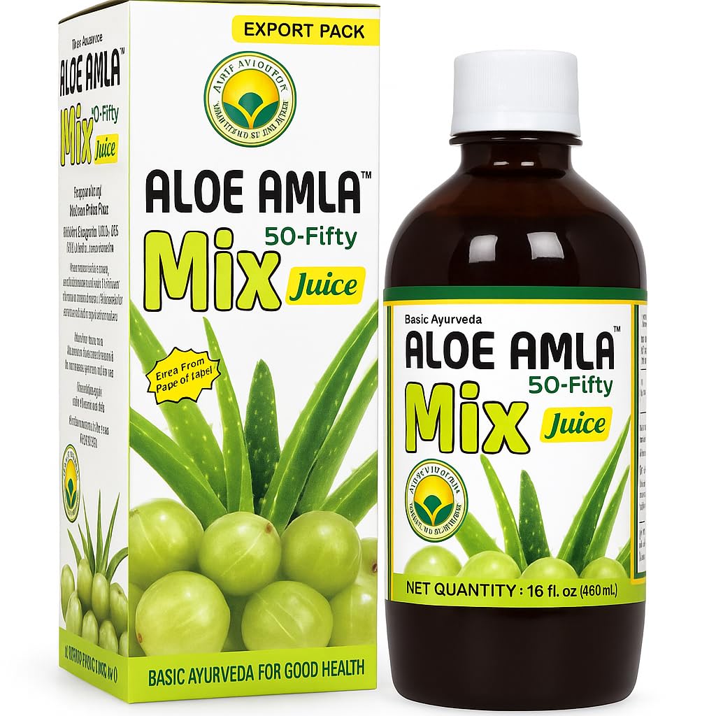 Básico Ayurveda Aloe Amla Mix Juice mistura de Aloe Vera & Amla Fruit , primeira imprensa suco virgem , planta-baseada diária , Vegan & não-GMO , 16.23 Fl Oz (Pacote de 2)