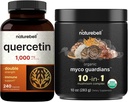 NatureBell Quercetin 1000mg por serviço e 10 em 1 Cogumelo em pó, 10 onças pacote de pacote , Ultra força Quercetin Suplemento , Imune Booster & Suporte à saúde do cérebro