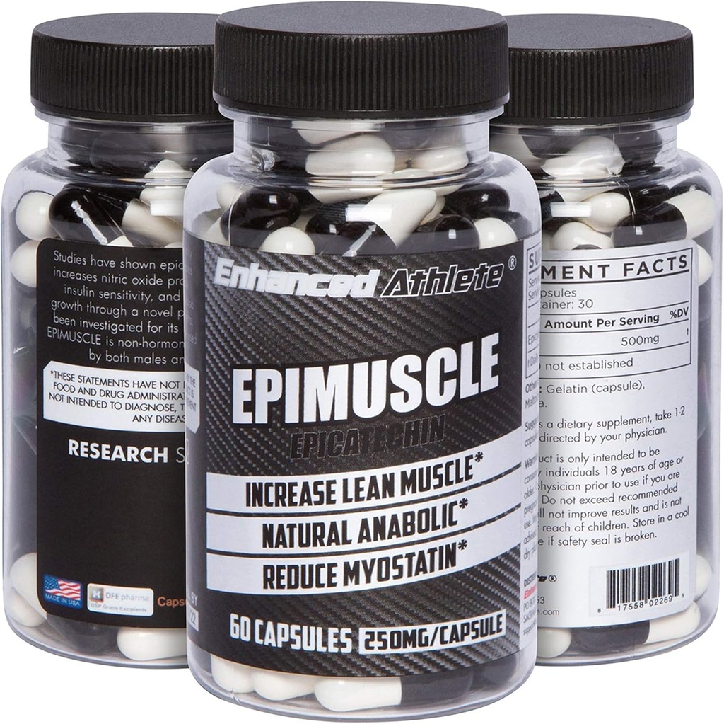 Epimusculo de Atleta Melhorado - Anabólica Natural, Aumentar a Massa Lean, Reduzir a Miostatina, 250mg Epicatequina Pura/ 60 Cápsulas