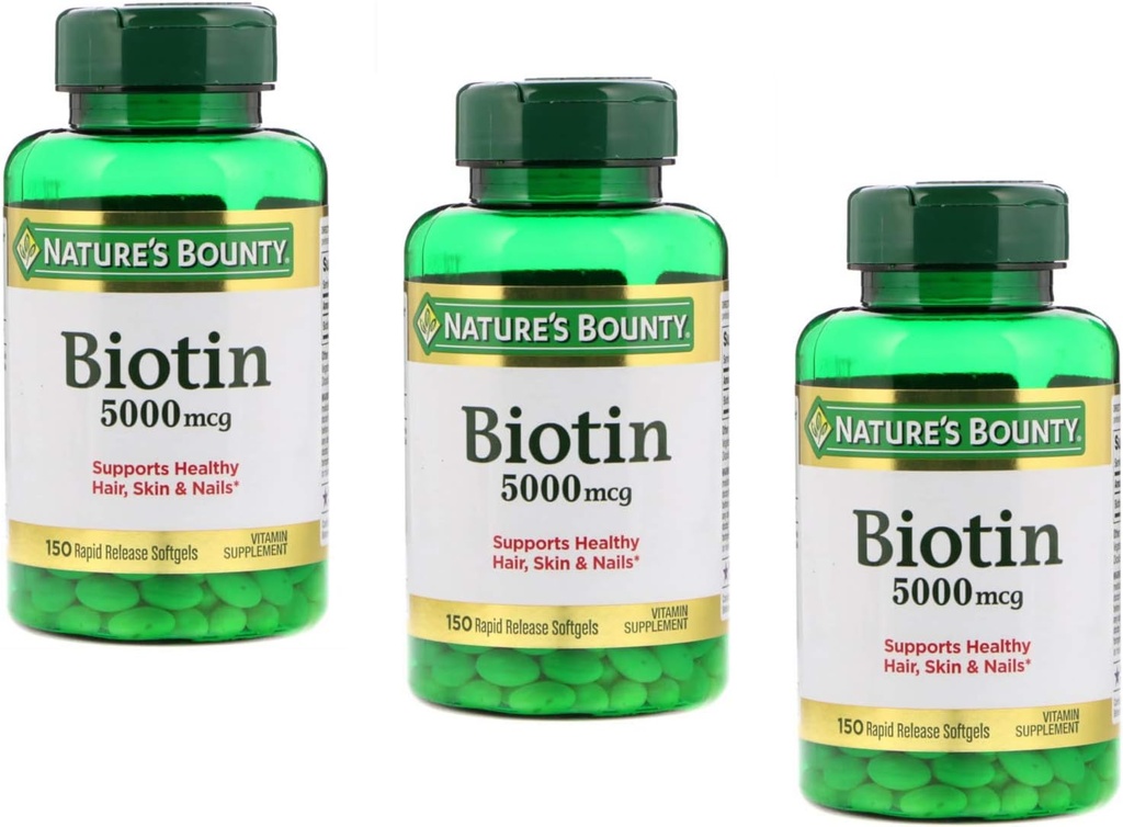 Naturezas Bounty Biotin 5000mcg 150 Rapid Release Softgels (Pacote Valor de 3)