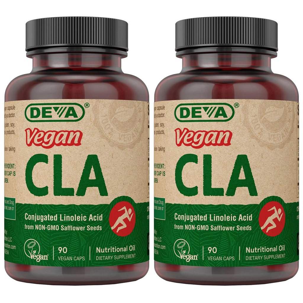 DEVA Vegan Vitaminas conjugado ácido linoleico (CLA), de óleo de girassol não-GMO, 90 cápsulas, 1-Pack