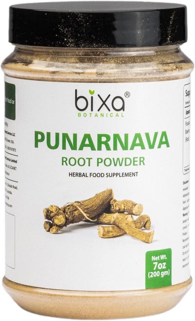 bixa BOTÂNICA Punarnava Pó     , Detox natural e suporte de equilíbrio de líquidos , Boerhavia diffusa , 200 gramas / 7 OZ , Suplemento de ervas ayurvédicas , Sem glúten, Não-GMO, tratado com vapor, Vegan, 100% puro