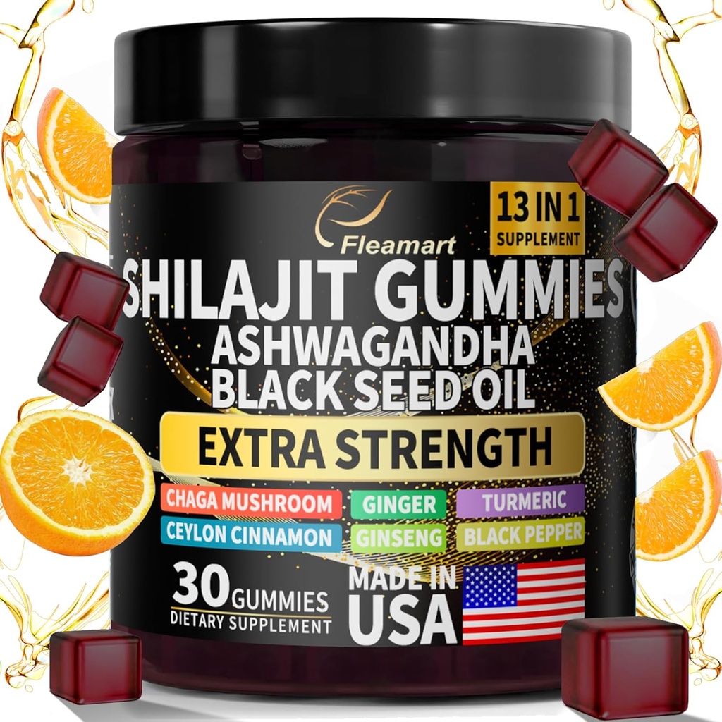 Pastilhas de Shilajit, Pastilhas de Shilajit Puro Himalaia com Ashwagandha, Óleo de semente preta, Pastilhas de Shilajit sem açúcar para homens e mulheres, contagem 30, sabor laranja