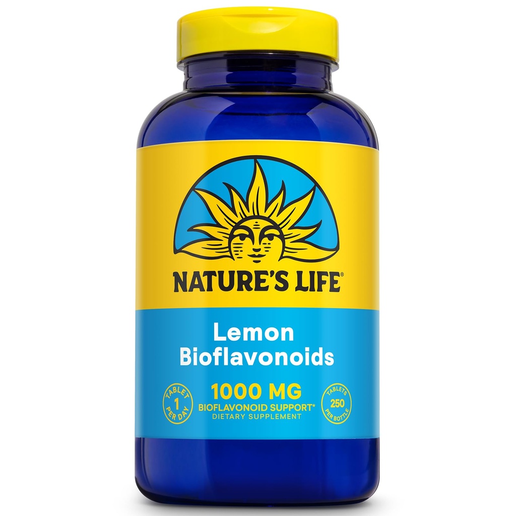 Vida da natureza Bioflavonoids 1000mg por serviço 250 Cápsulas Mais de 4 Meses Fornecimento .Complexo Bioflavonóide Limão, Hesperidina e Rutina . Antioxidante para capilares saudáveis & Vit C Absorção