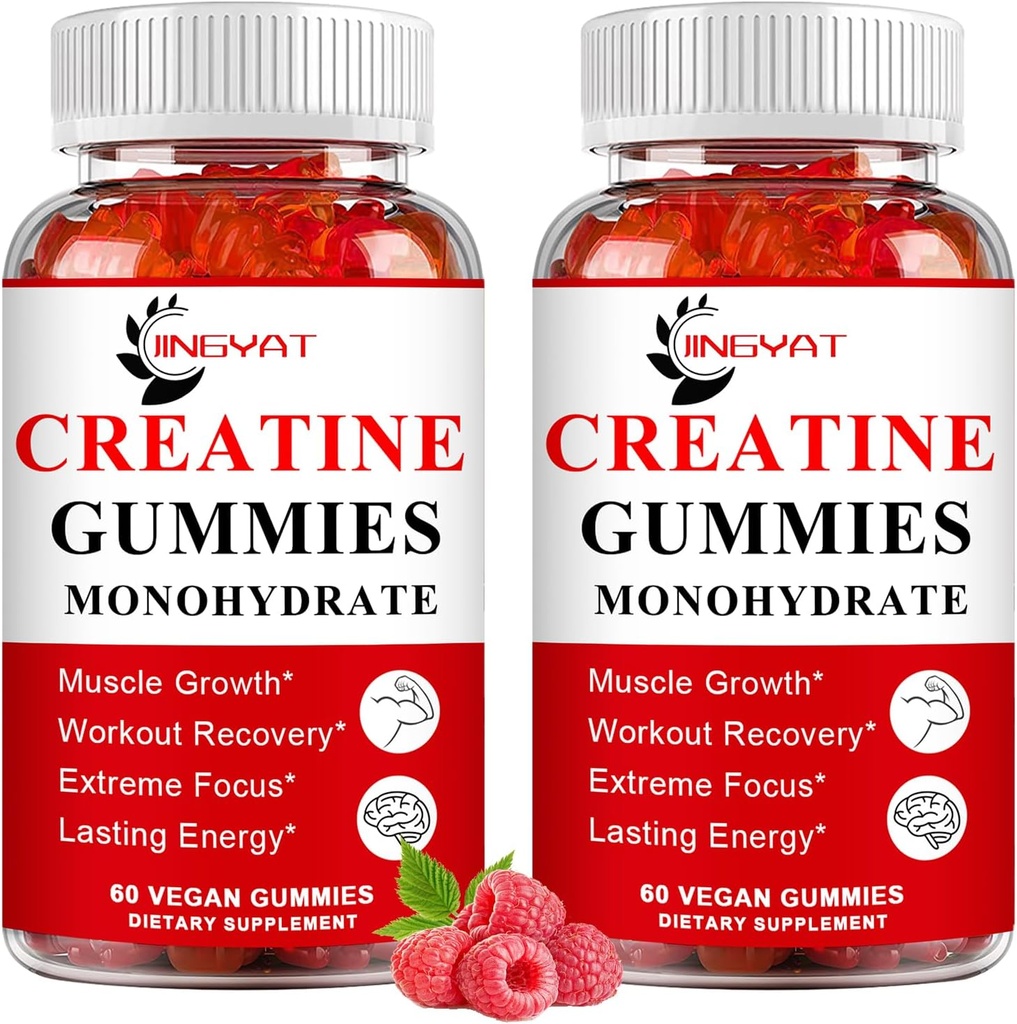 (2 Pack) Creatina Gummy mono-hidratada açúcar creatina mastigável grátis para construção de músculo, Foco Boost, Força,Endurance, 5g Creatina Gummy mono-hidratada para homens e mulheres, 4X mais forte do que cápsulas de pó