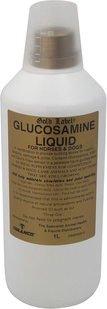 Gold Label Glucosamina Líquida, Suplemento de Cavalo, Juntas Saudáveis e Mobilidade, 1 Litro