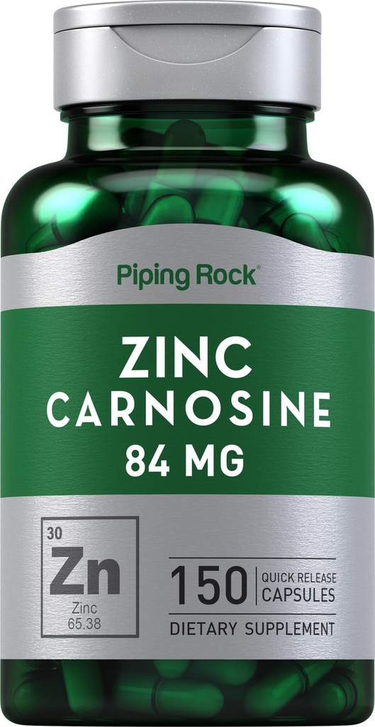 Piping Rock Zinc Carnosine Supplement . 84mg . 150 Cápsulas .. Não-GMO, Gluten Free