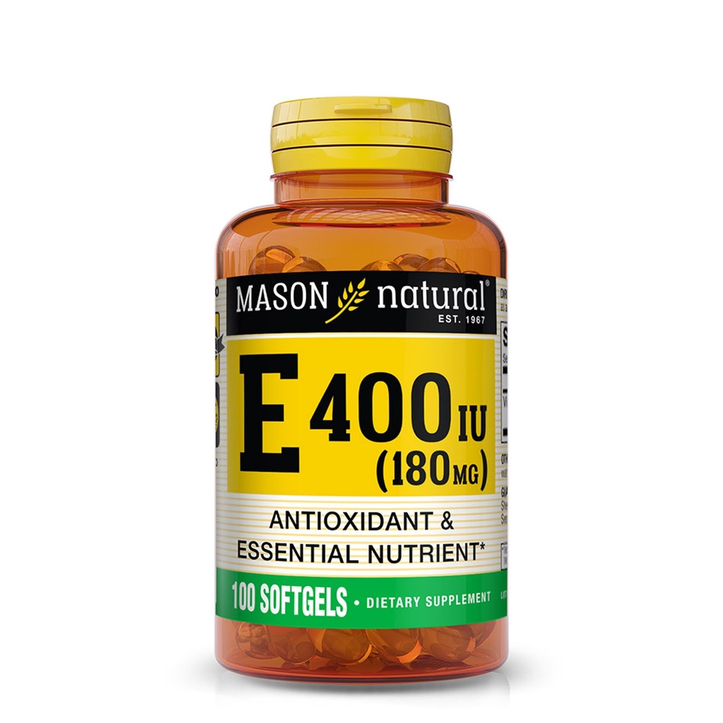 MASON NATURAL Vitamina E 180 mg (400 UI) - Antioxidante e Nutriente Essencial, Sistema Imune Saudável, Pele e Olhos, Suplemento Corpo inteiro, 100 Softgels