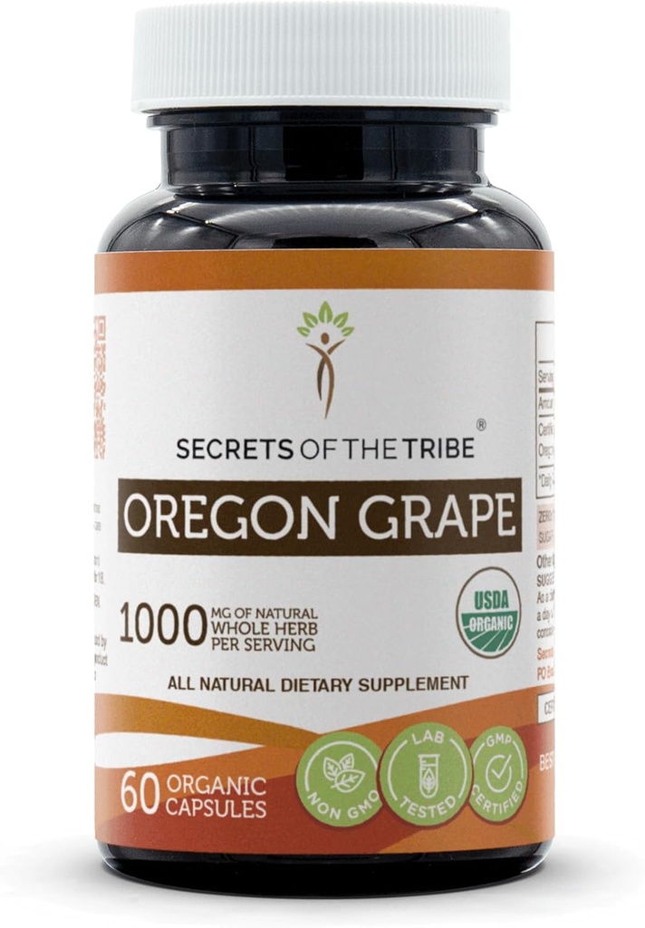 Segredos da Tribe Oregon Grape USDA Cápsulas Orgânicas □ Cápsulas Vegetarianas Orgânicas Certified, Suplemento Dietário de Ervas