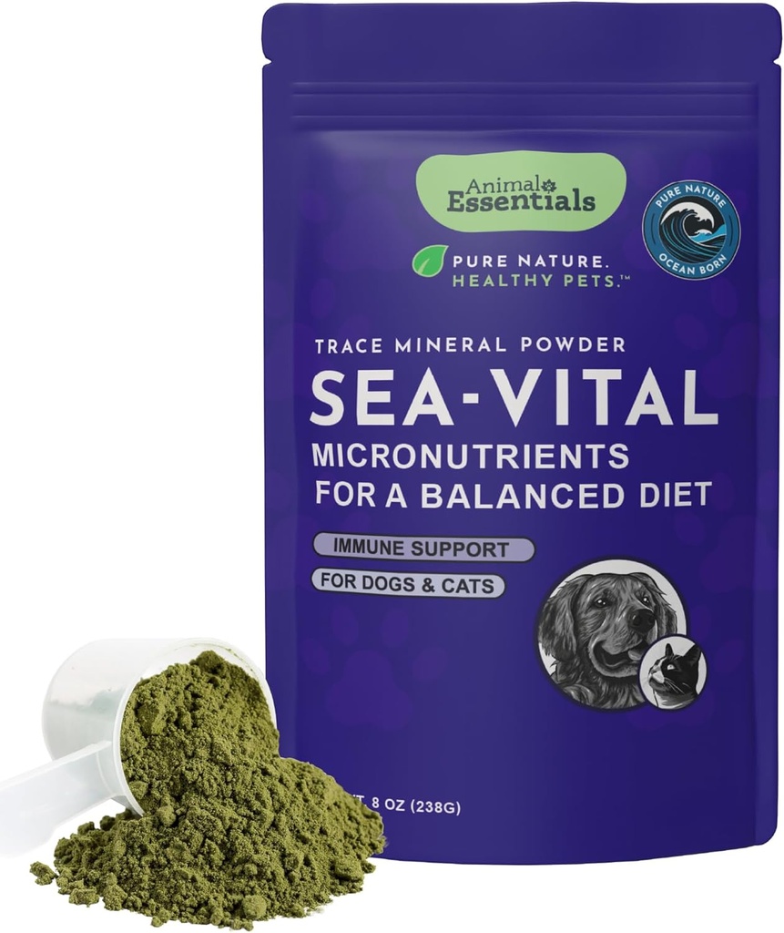 Animal Essentials Ocean Kelp para cães e gatos - Apoio à tiroide, Suplemento de tireóide, Sea Kelp Powder, Trace Minerals, Veterinário Recomendado - 8 Oz