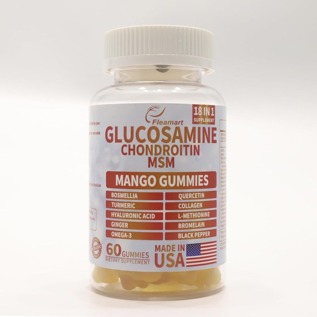 Glucosamina Condroitin Gummies com HSH 60 CT Sugar Free Glucosamina Condroitin Gummies Tripla Força para a Saúde Conjunta e Suporte Imune para Adultos, Homens & Mulheres - Mango Flavor