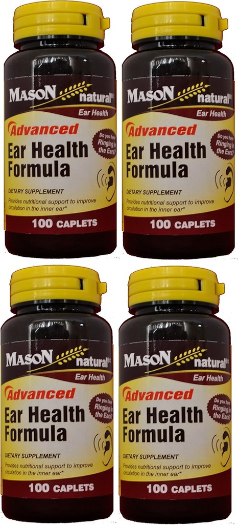 Mason Natural Advance Ear Health Fórmula Bioflavonoids Plus 100 Caplets por embalagem de 4 Total 400 Caplets
