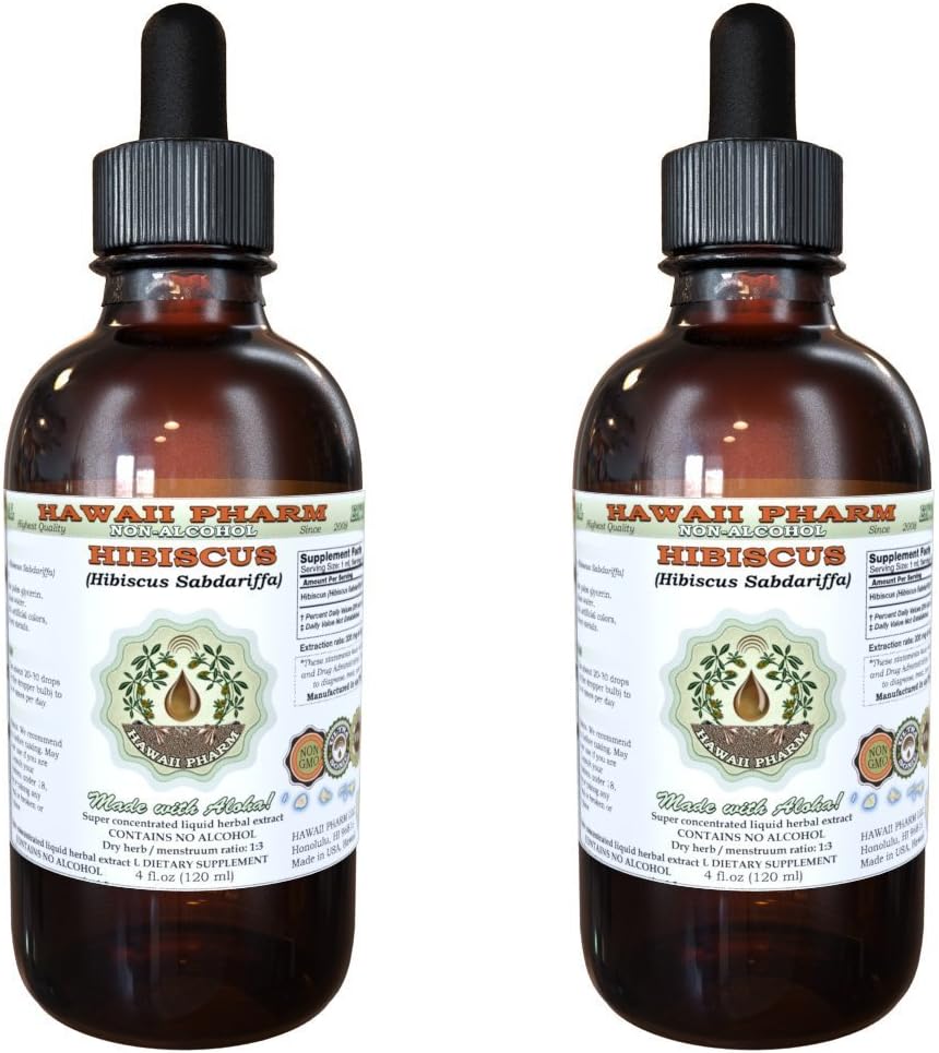 Hibiscus extrato líquido livre de álcool, Hibiscus orgânico (Hibiscus Sabdariffa) Glicerite de flor seca Havaí Pharm Suplemento de ervas naturais 2x2 oz