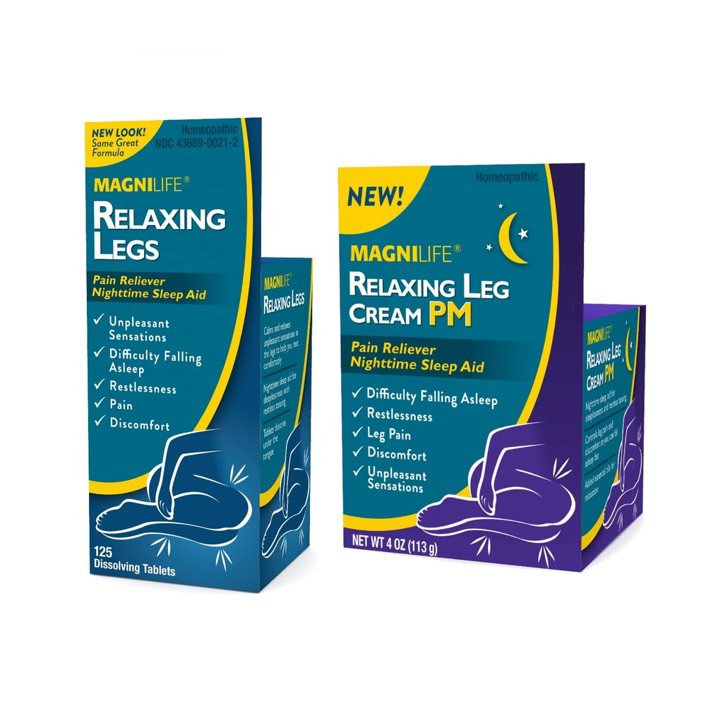 MagniLife Relaxante Pernas 125 Contar rápida Dissolver Comprimidos Relaxante Creme Perna PM 4 onças Jar Pernas Inquietas