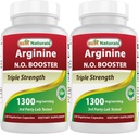 Melhores Naturals L-Arginina NO Booster Tripla Dosagem 1300 mg Servindo 120 Veg Cápsulas (120 Count (Pacote de 2))