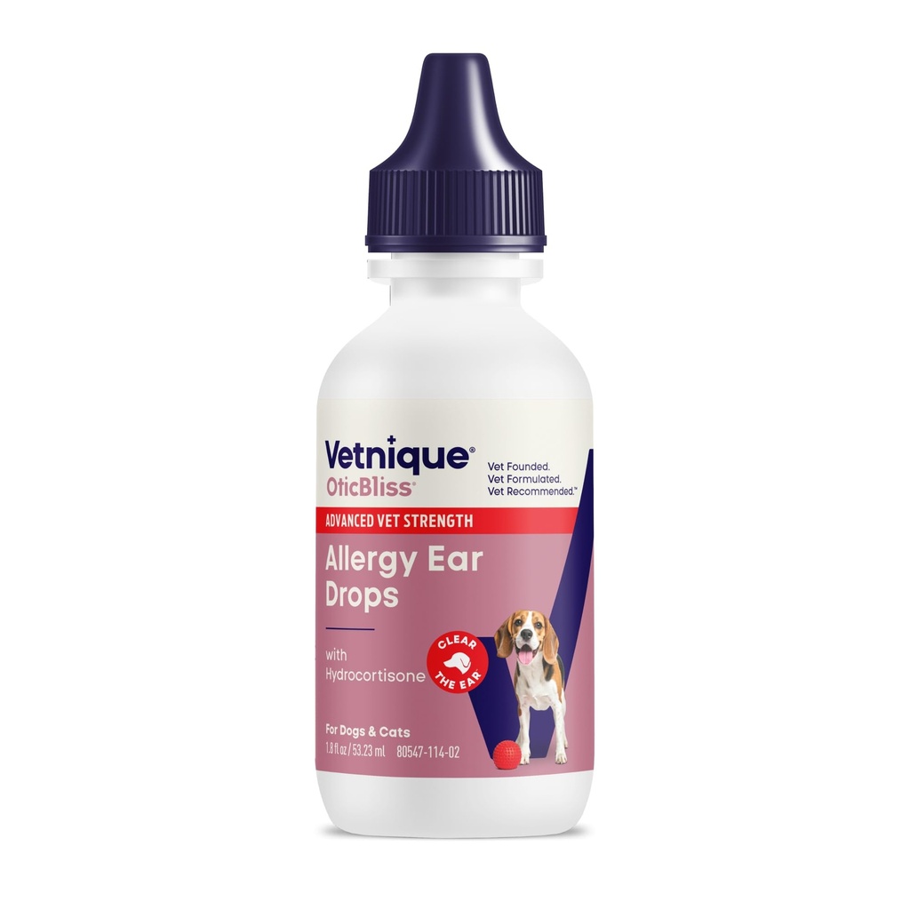 Vetnique Oticbliss Medicated Cat & Dog Ear Cleaner Drops - Dog Ear Infection Tratamento com 1% de hidrocortisona para acalmar coceira, vermelhidão, & inchaço - Vet Recomendado