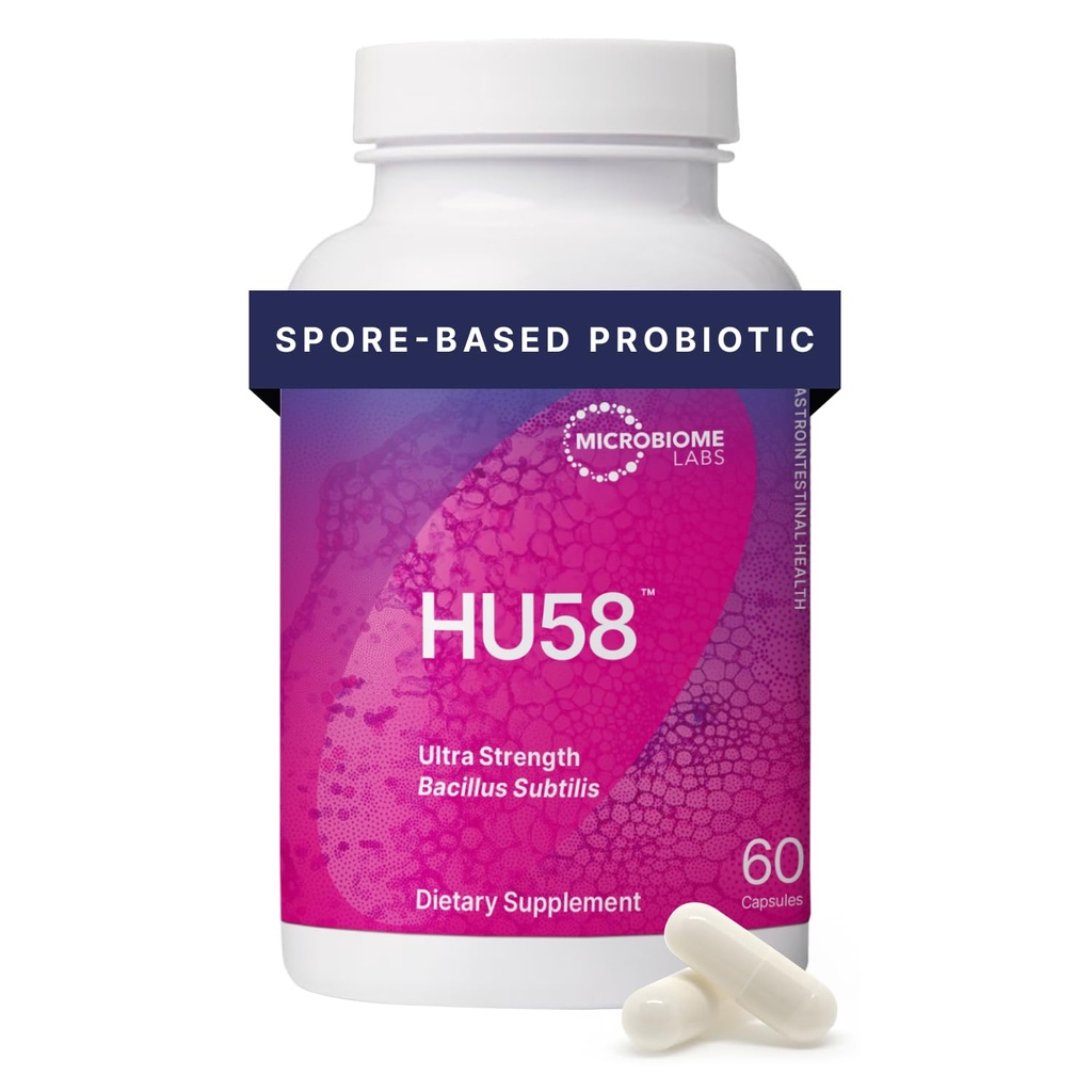 Microbiome Labs HU58 Bacillus Subtilis Probióticos para Mulheres e Homens - Esporo de alta potência Probiótico para Saúde Digestiva e Apoio Imune - Cápsulas Diárias com 10 bilhões de UFC (60 cápsulas)
