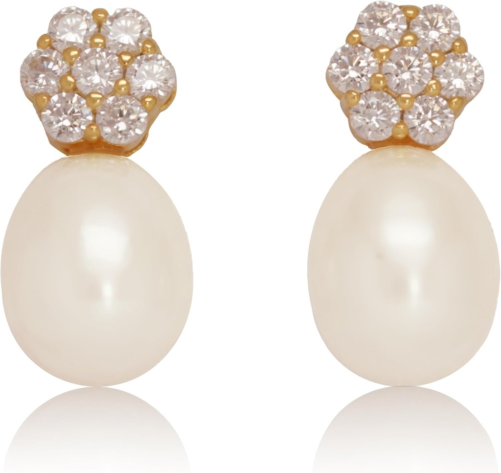 18K ouro banhado Sterling prata Stud rosa cultivado pérola gota brincos