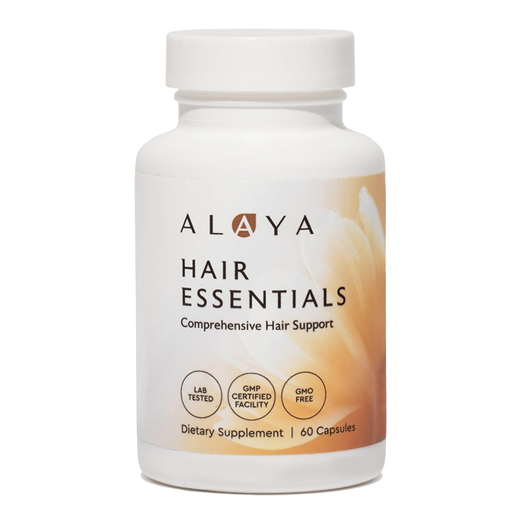 Alaya Hair Essentials - Suplemento de cabelo com biotina, queratina, ácido fólico, vitamina B12, B6 - teste de laboratório - sem glúten - 30 dias de fornecimento