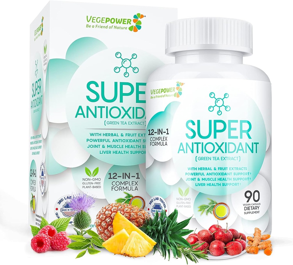 Extrato de chá verde com semente de uva, Cardo de leite - Antioxidante e Imune Suplemento, mistura de extrato de ervas poderosa - suporte de cuidado da pele, Sem glúten, Não-GMO - 90 Cápsulas Vegan