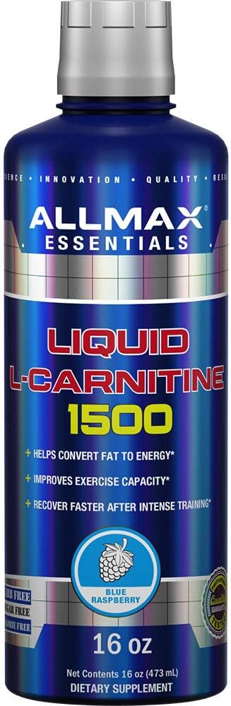 ALLMAX Nutrition Liquid L-Carnitina 1500 + Vitamina B5, 16 onças / 473 ml (Framboesa Azul)