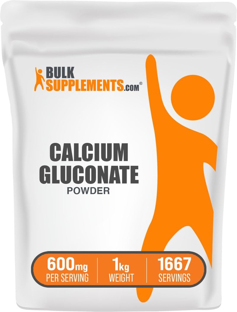 BulkSuplements.com Gluconato de cálcio em pó - Suplemento de cálcio, facilmente absorvido - Sem sabor e sem glúten, 600mg por serviço, 1kg (2,2 lbs) (Pacote de 1)