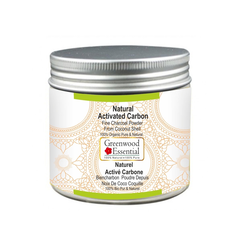 Pó de carvão fino de carbono ativado natural essencial de Greenwood de Shell 100% orgânico puro e natural 100gm (3,5 oz)