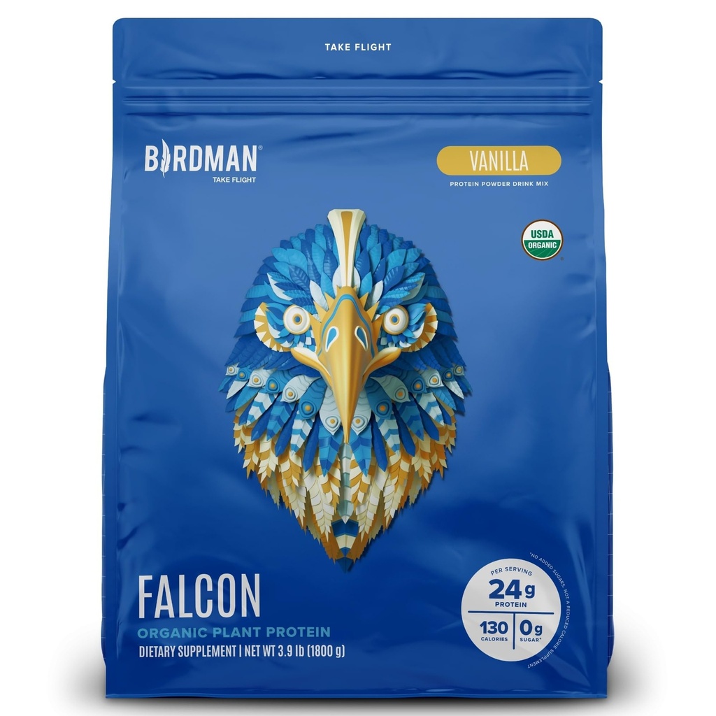 BIRDMAN Falcon Vegan Protein Powder Organic, Stevia & Sugar Free, Proteína Baseada em Plantas, Baixo Carbo, Leite Livre, Keto, Proteína não Whey, Probiótico, Proteína de Ervilha .