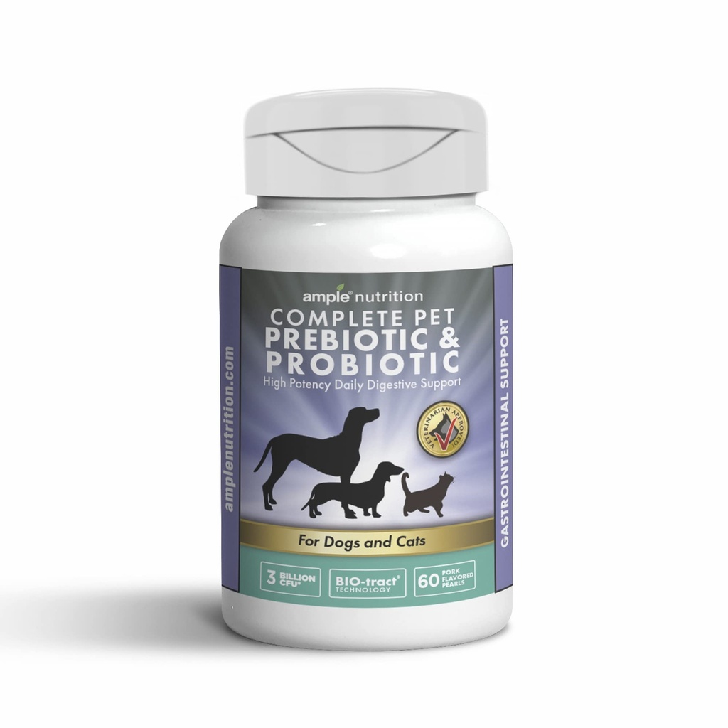 Ampla nutrição Prebiótico de estimação completo + Probiótico para cães e gatos, 60ct Pork Flavored Pearls