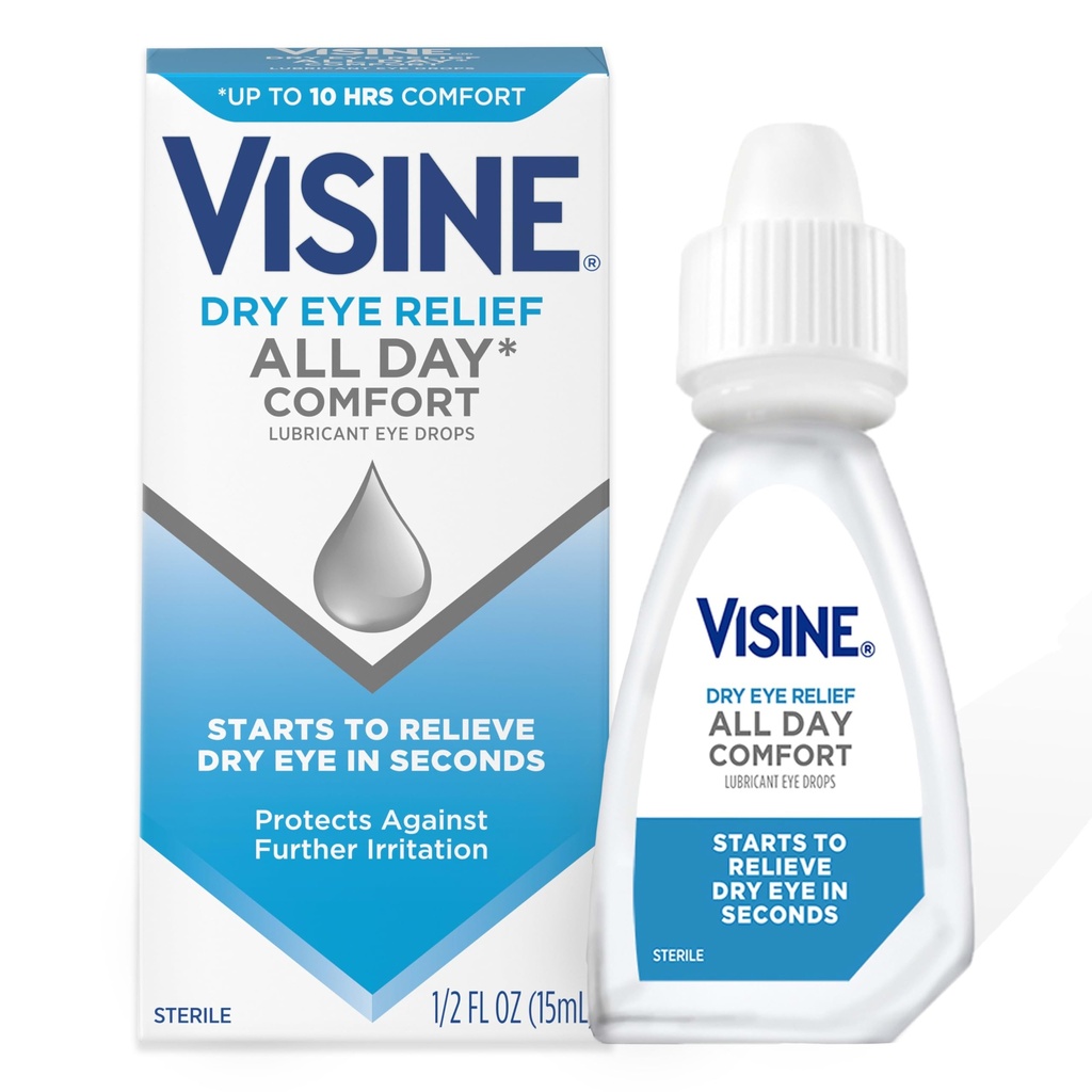 Visine Dry Eye Relief All Day Comfort Lubrificant Eye Drops for Up to 10 Hours of Comfort, Dry Eye Dry Drops with Polyetileno Glycol, 0.5 fl. oz