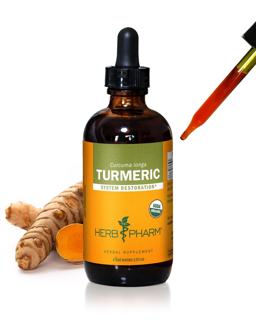Herb Pharm Certified Organic Turmeric Root Liquid Extract for Musculoskeletal System Support - 4 onças