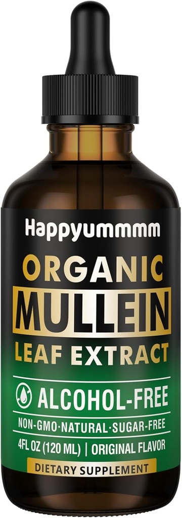 Mullein Drops para Pulmões Cleanse,Tintura de Extrato de Folha de Vegan Mullein com clorofila, Imune de apoio,Respiratório - 4 fl oz (120 ml)