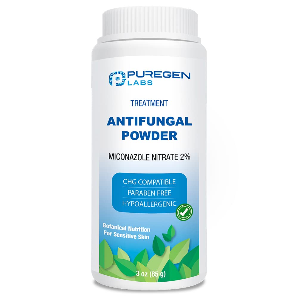 Puregen Labs Antifungal Powder com 2% de nitrato de miconazol para infecções fúngicas comuns incluindo pé de Atleta, Jock Comichão e Ringworm, Talco Livre, 3 oz (85g)