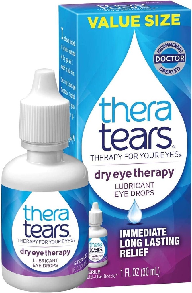 TheraTears Dry Eye Therapy Lubrificant Eye Drops Twin Pack, (2 x 30 ml Garrafas) + 1,0 frasco Fl Oz
