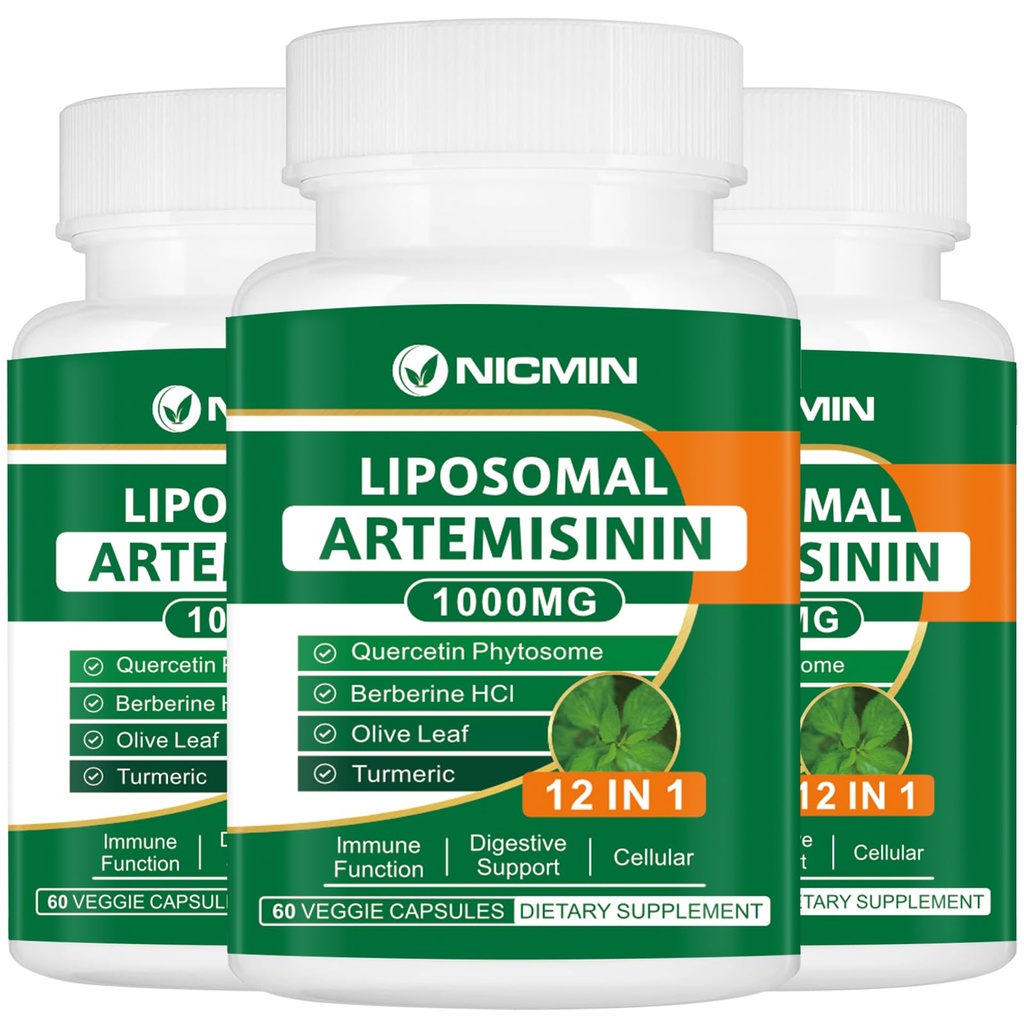 Suplemento de Artemisinina Lipossômico 1000mg, Extrato de Wormwood Doce com Fitossoma de Quercetina 200mg, Absorção Máxima para Antioxidante 180 Cápsulas